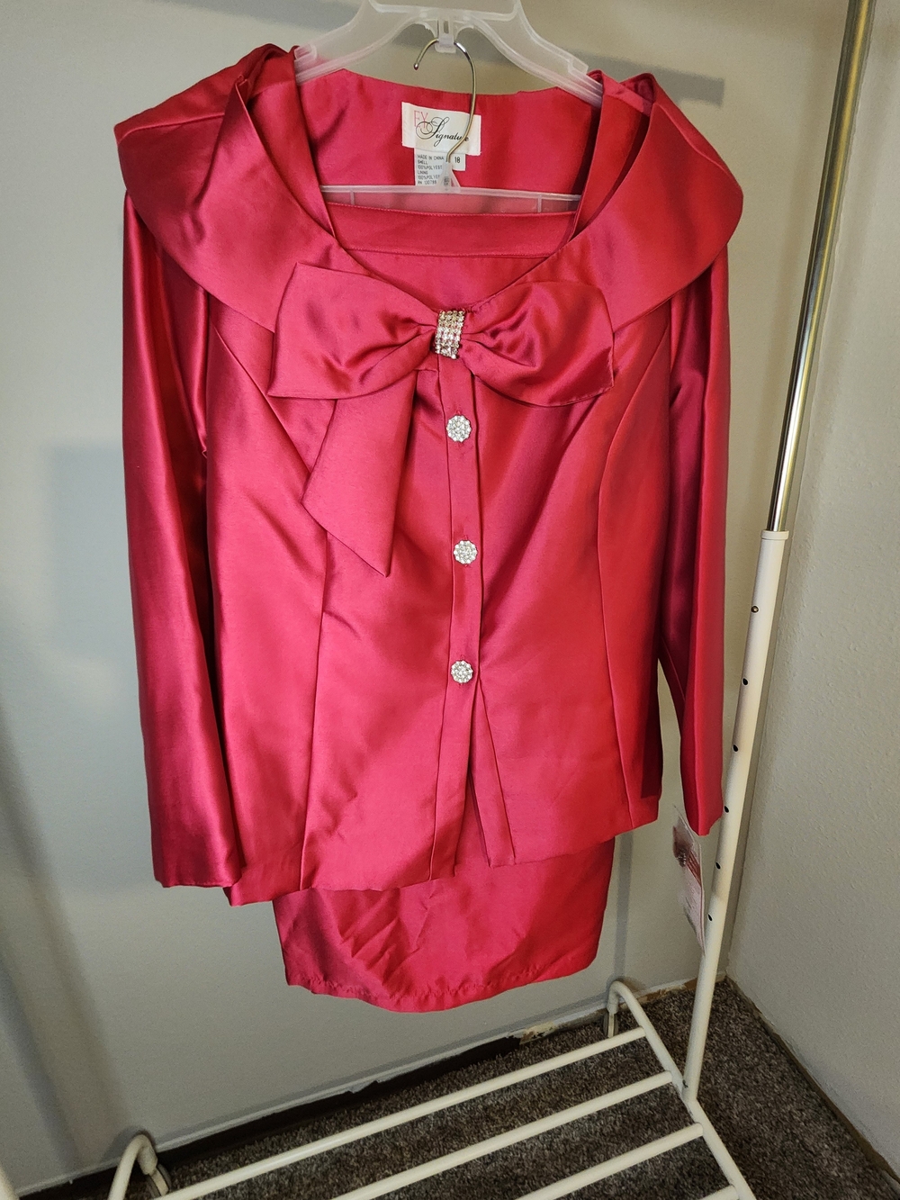 EY Signature Women's Pink Bow Jacket with Jewel Details And Matching Skirt